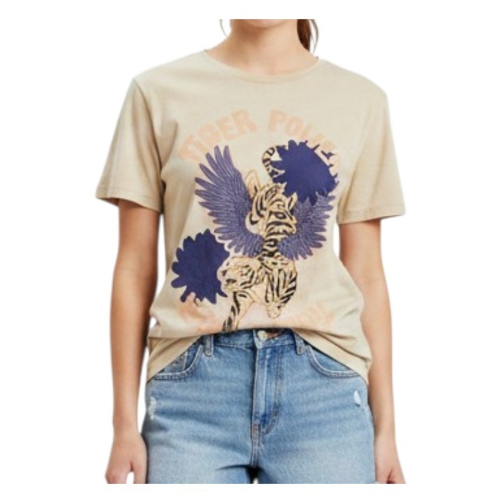 NWT Las Surenas TIGER POWER TOP TEE T-SHIRT Tank/Gray/Black PIMA COTTON sz M